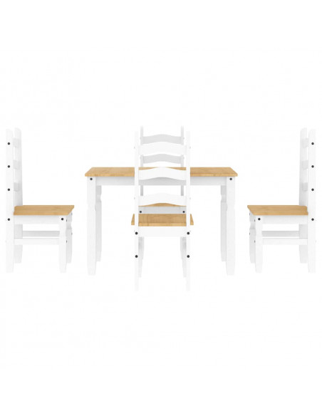 Set da Pranzo 5 pz Panama Bianco in Legno Massello di Pino
