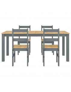 Set da Pranzo 5 pz Panama Grigio in Legno Massello di Pino