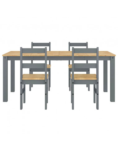 Set da Pranzo 5 pz Panama Grigio in Legno Massello di Pino