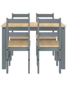 Set da Pranzo 5 pz Panama Grigio in Legno Massello di Pino