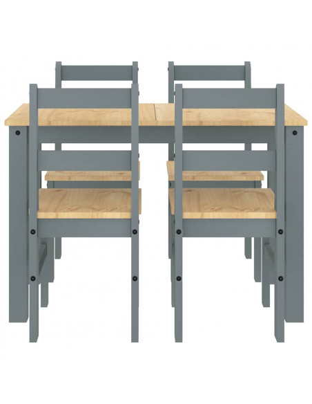Set da Pranzo 5 pz Panama Grigio in Legno Massello di Pino