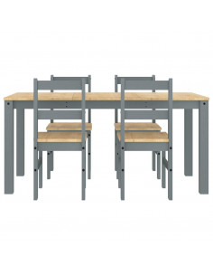 Set da Pranzo 5 pz Panama Grigio in Legno Massello di Pino