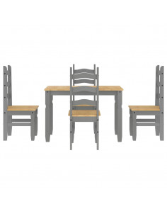 Set da Pranzo 5 pz Panama Grigio in Legno Massello di Pino