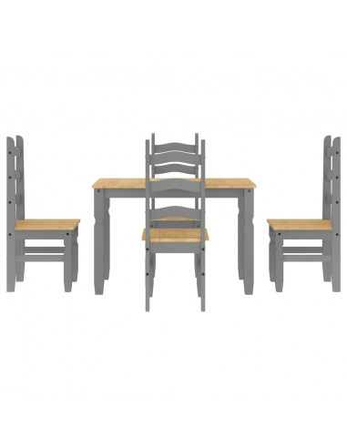 Set da Pranzo 5 pz Panama Grigio in Legno Massello di Pino