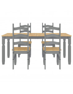 Set da Pranzo 5 pz Panama Grigio in Legno Massello di Pino