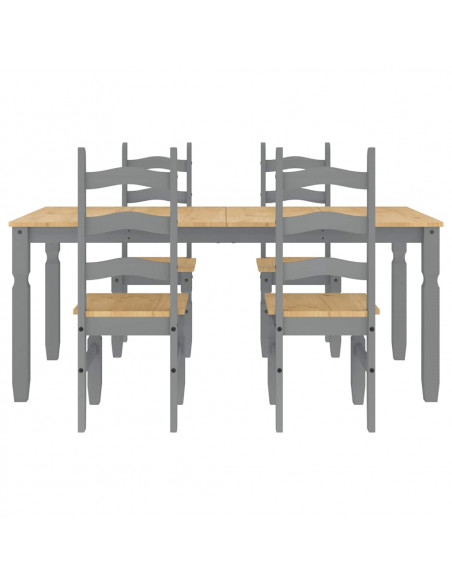 Set da Pranzo 5 pz Panama Grigio in Legno Massello di Pino