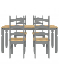 Set da Pranzo 5 pz Panama Grigio in Legno Massello di Pino