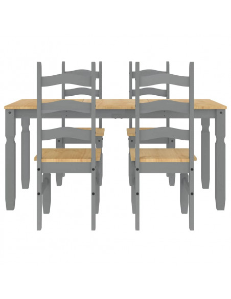 Set da Pranzo 5 pz Panama Grigio in Legno Massello di Pino