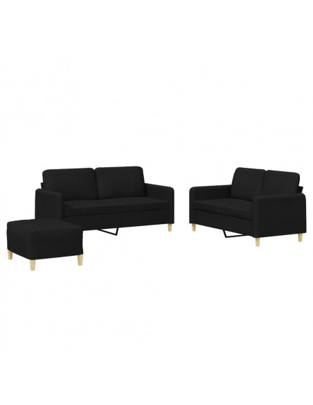 Set di Divani 3 pz con Cuscini Nero in Tessuto