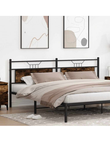 Testiera Rovere Fumo 193 cm in Legno Multistrato e Acciaio