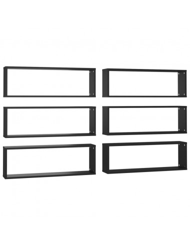 Mensole Parete a Cubo 6pz Nere 80x15x26,5cm Legno Multistrato