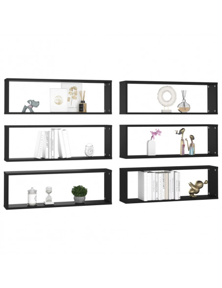 Mensole Parete a Cubo 6pz Nere 80x15x26,5cm Legno Multistrato