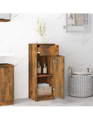 Armadietto Bagno Rovere Fumo 32x34x90 cm in Legno Multistrato