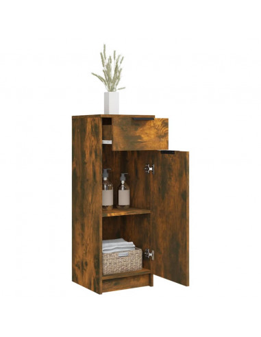 Armadietto Bagno Rovere Fumo 32x34x90 cm in Legno Multistrato