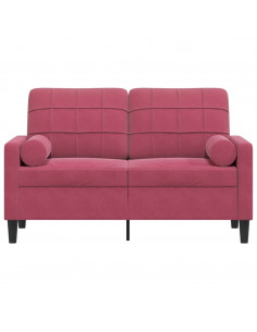 Divano a 2 Posti con Cuscini Rosso Vino 120 cm in Velluto 2