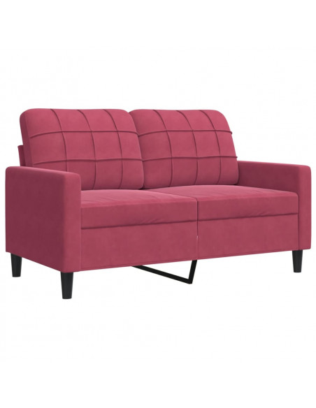 Set di Divani 2 pz con Cuscini e Rinforzi Rosso Vino in Velluto
