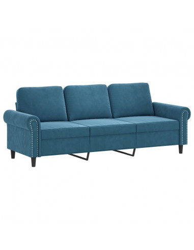 Set di Divani 3 pz con Cuscini Blu in Velluto