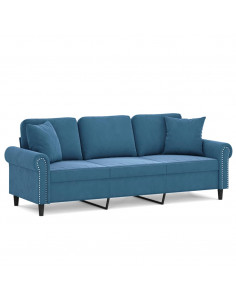 Divano a 3 Posti con Cuscini Blu 180 cm in Velluto