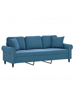 Divano a 3 Posti con Cuscini Blu 180 cm in Velluto 2