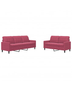 Set di Divani 2 pz con Cuscini Rosso Vino in Velluto