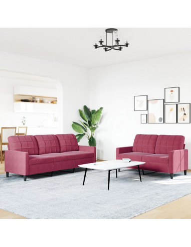 Set di Divani 2 pz con Cuscini Rosso Vino in Velluto