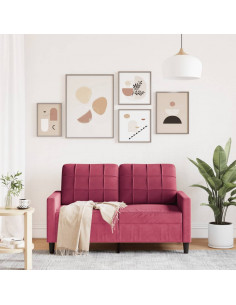 Divano a 2 Posti Rosso Vino 120 cm in Velluto 2