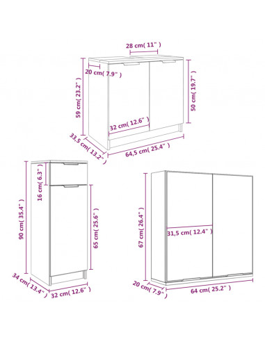 Set Mobili da Bagno 4 pz Rovere Fumo in Legno Multistrato