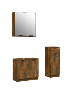 Set Mobili da Bagno 3 pz Rovere Fumo in Legno Multistrato
