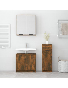 Set Mobili da Bagno 3 pz Rovere Fumo in Legno Multistrato 2