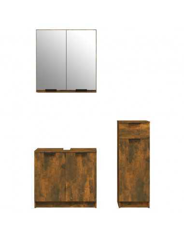 Set Mobili da Bagno 3 pz Rovere Fumo in Legno Multistrato