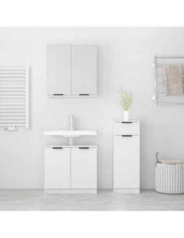 Set di Mobili da Bagno 3 pz Bianco in Legno Multistrato