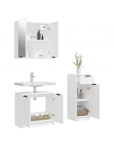 Set di Mobili da Bagno 3 pz Bianco in Legno Multistrato
