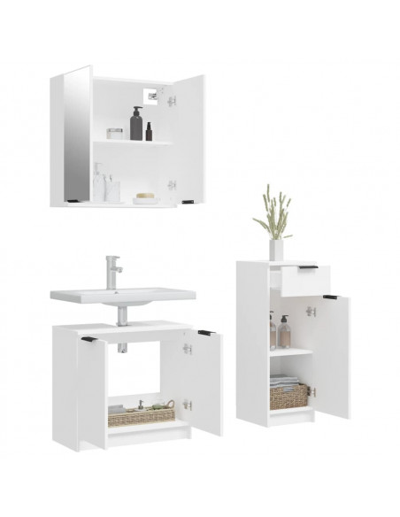 Set di Mobili da Bagno 3 pz Bianco in Legno Multistrato