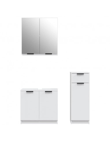 Set di Mobili da Bagno 3 pz Bianco in Legno Multistrato