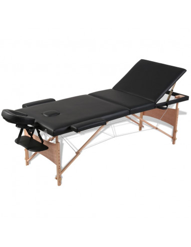 Lettino Pieghevole da Massaggio Nero 3 Zone con Telaio Legno