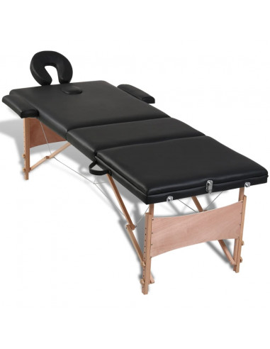 Lettino Pieghevole da Massaggio Nero 3 Zone con Telaio Legno