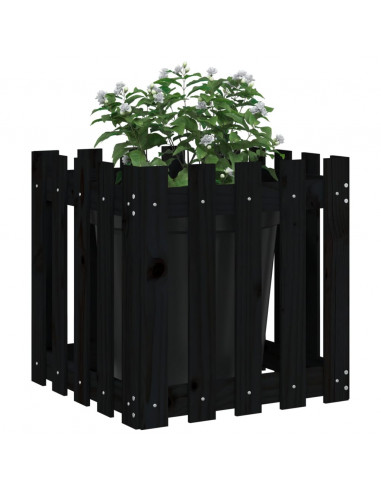 Fioriera Giardino a Recinzione Nera 50x50x50 cm Massello Pino