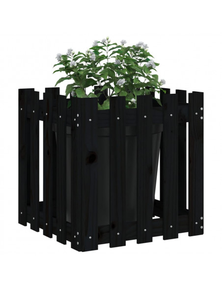 Fioriera Giardino a Recinzione Nera 50x50x50 cm Massello Pino