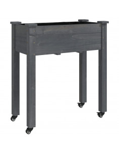 Fioriera Ruote e Fodera Grigia 71x37x80cm Legno Massello Abete