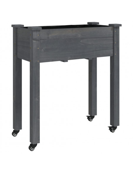 Fioriera Ruote e Fodera Grigia 71x37x80cm Legno Massello Abete