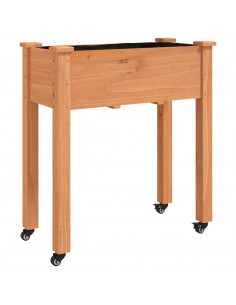 Fioriera Ruote e Fodera Marrone 71x37x80cm Legno Massello Abete