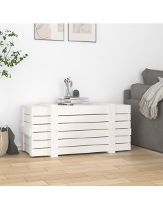 Contenitore Portaoggetti Bianco 91x40,5x42 cm Massello di Pino 2