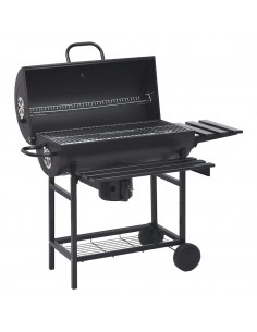 Barbecue a Barile con Ruote e Ripiani Acciaio Nero 115x85x95 cm