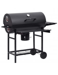 Barbecue a Barile con Ruote e Ripiani Acciaio Nero 115x85x95 cm 2