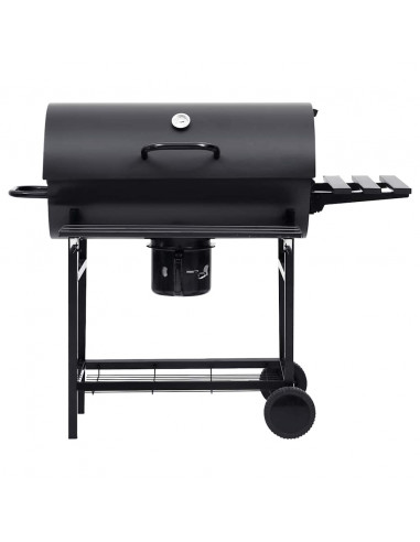 Barbecue a Barile con Ruote e Ripiani Acciaio Nero 115x85x95 cm