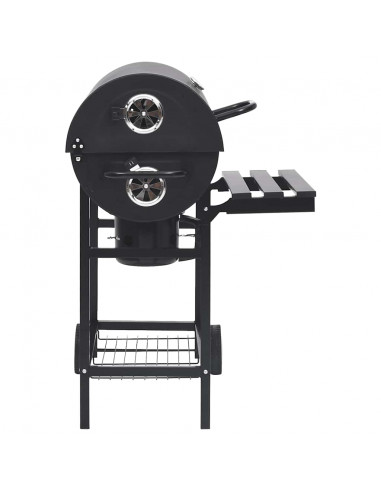 Barbecue a Barile con Ruote e Ripiani Acciaio Nero 115x85x95 cm