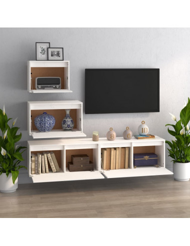 Mobili Porta TV 4 pz Bianchi in Legno Massello di Pino