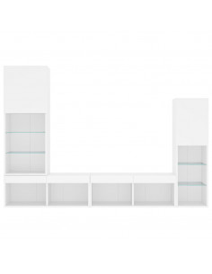 Mobili TV a Muro con LED 4pz Bianchi in Legno Multistrato