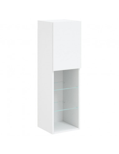 Mobili TV a Muro con LED 4pz Bianchi in Legno Multistrato