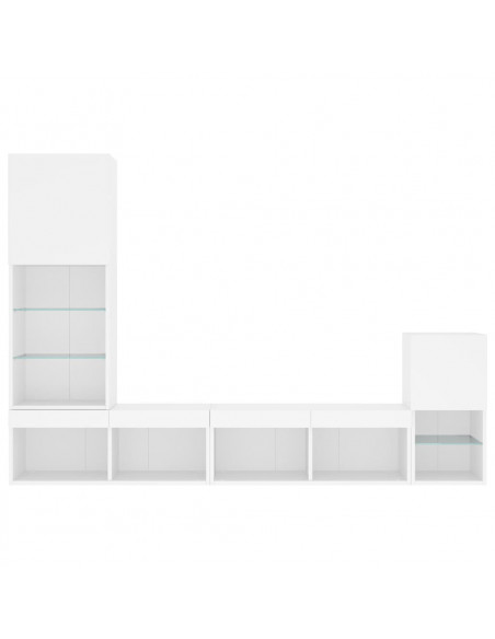 Mobili TV a Muro con LED 4pz Bianchi in Legno Multistrato